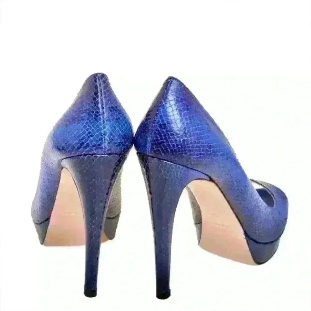 Miu Miu Blue Python Embossed Leather Peep Toe Pla… - image 8